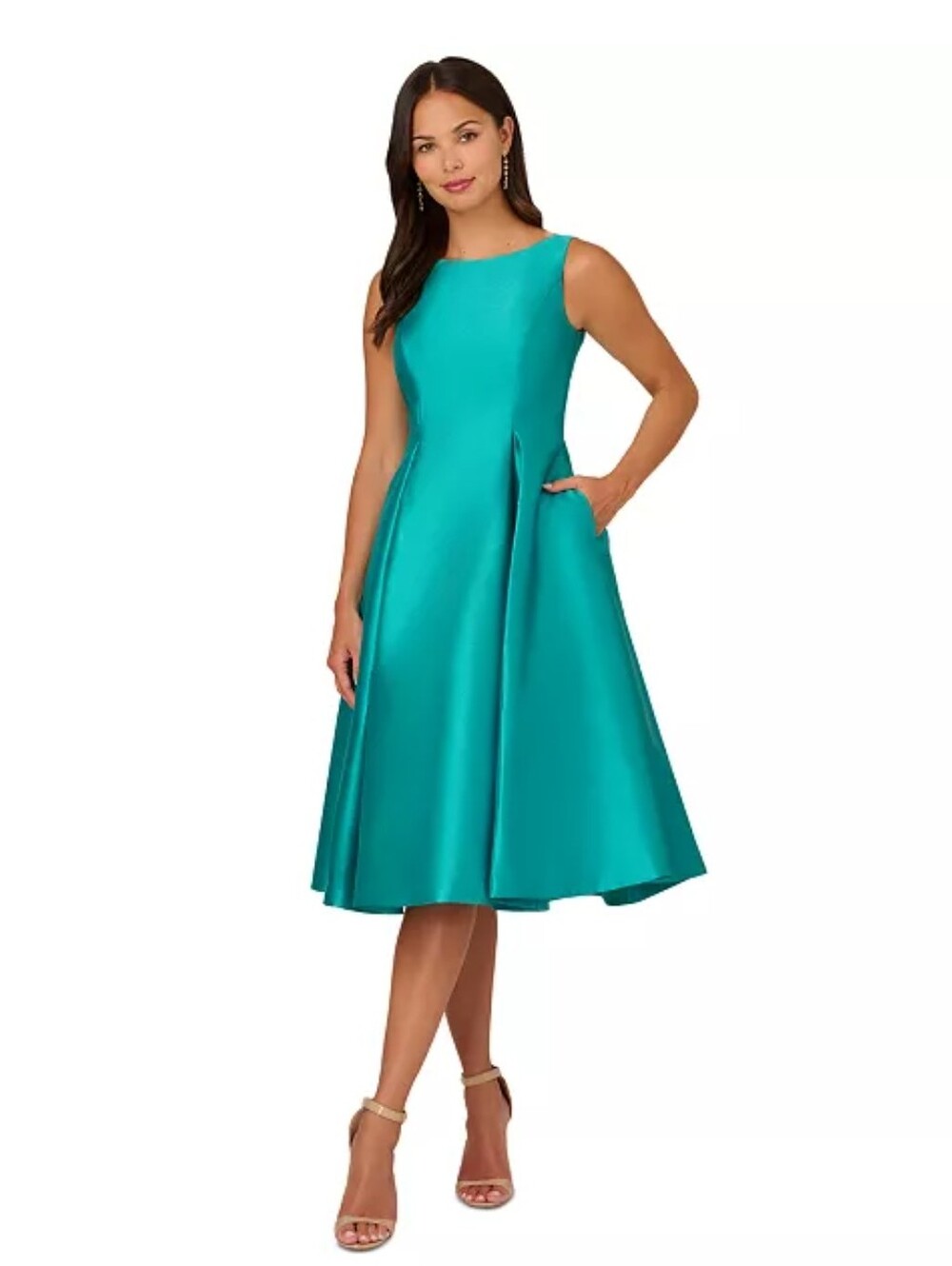 Adrianna Papell NWT Botanical Green Satin Tea Length Dress Plus Size 18W $180